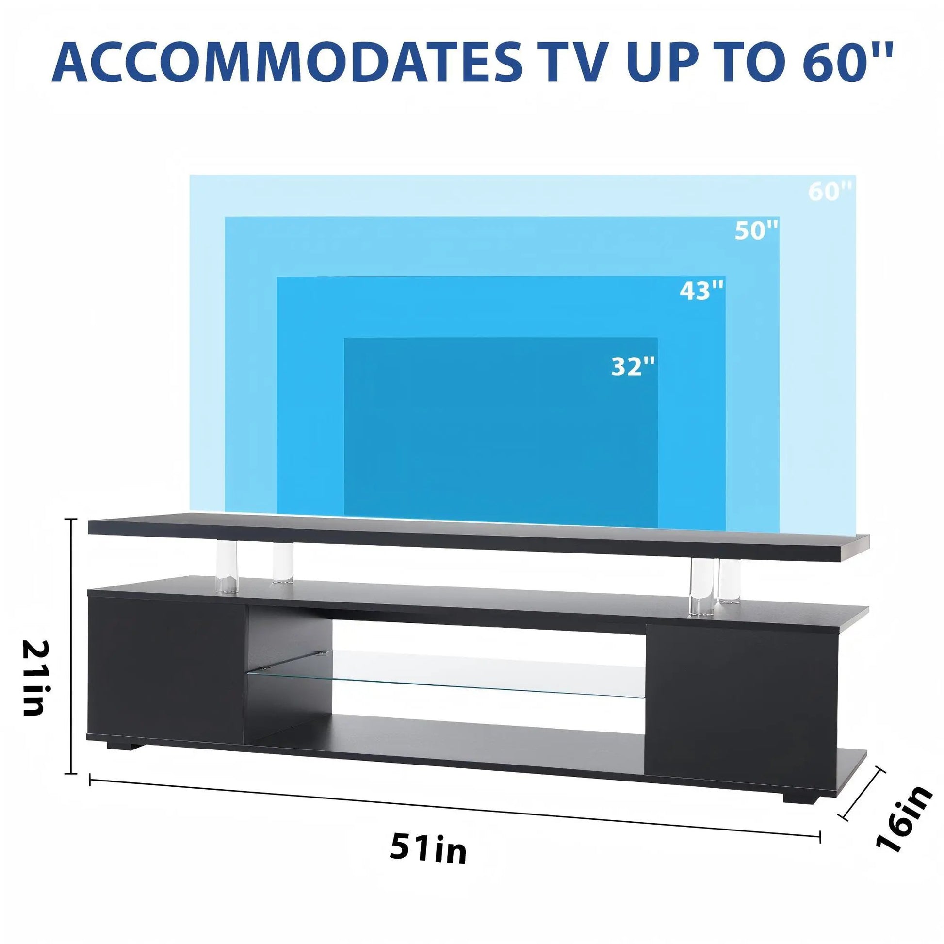 TV stand by Unique Piece Furniture with LED black finish, side cabinet, 51in W x 16in D x 21in H on Tampa Home & Garden Store
