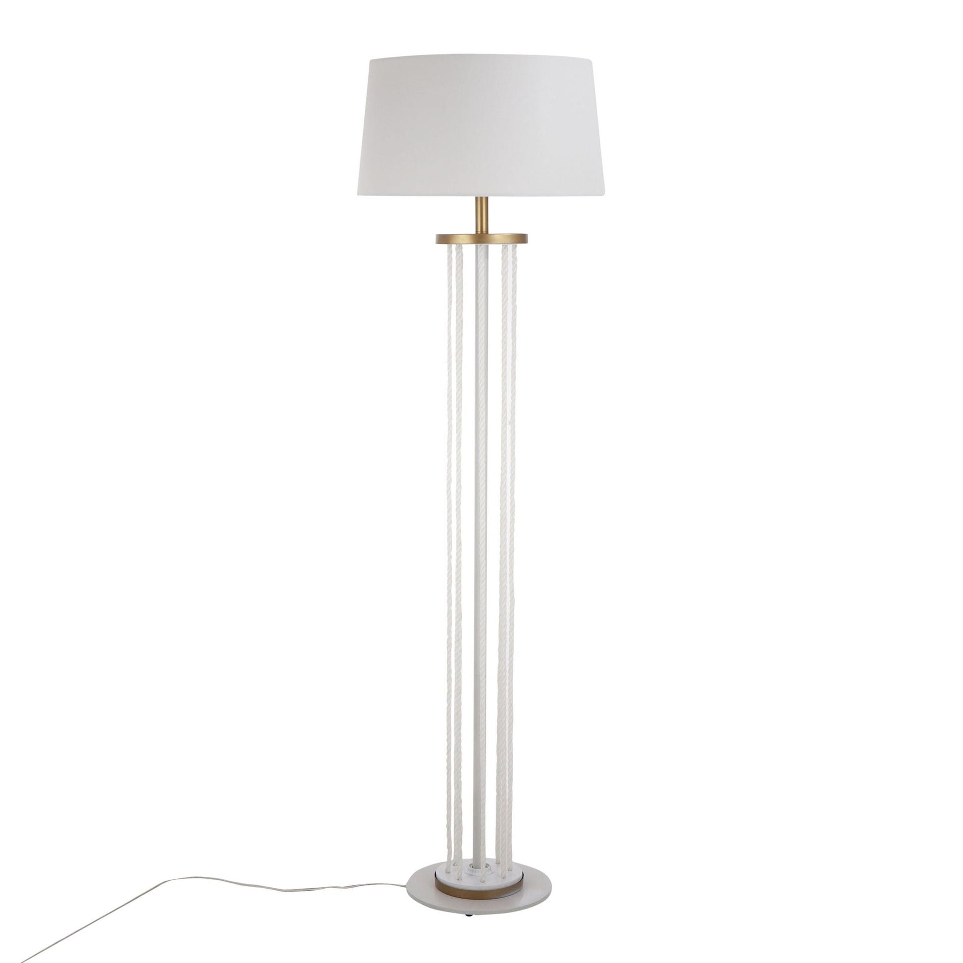 Rope Contemporary Floor Lamp with white shade, natural rope cords, brass ring accents on Tampa Home & Garden Store
