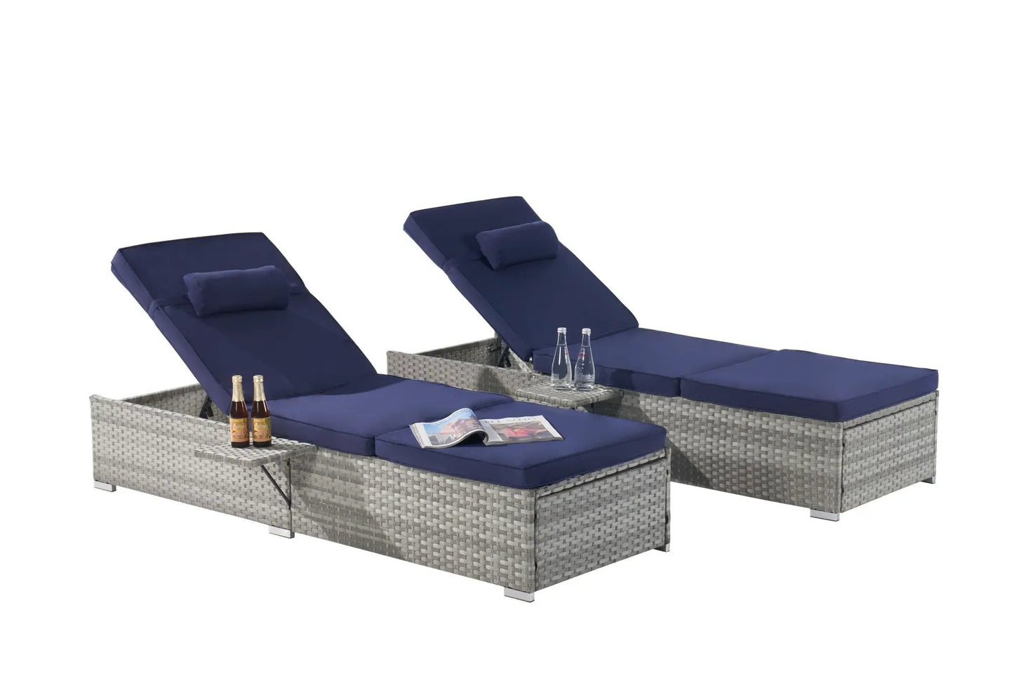 Outdoor Sofa Pe Rattan Deck Chairs set of 2 in gray with navy cushions Unique Piece Furniture on Tampa Home & Garden Store