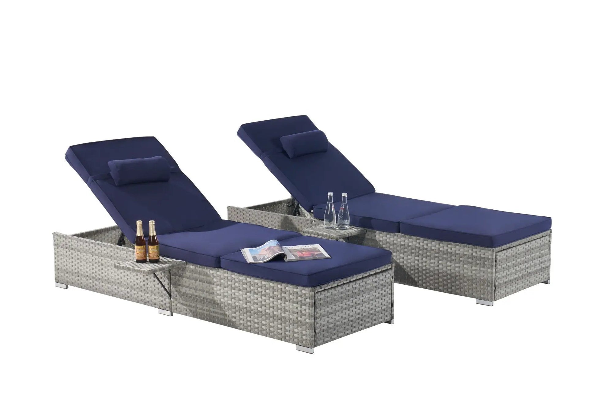 Outdoor Sofa Pe Rattan Deck Chairs set of 2 in gray with navy cushions Unique Piece Furniture on Tampa Home & Garden Store