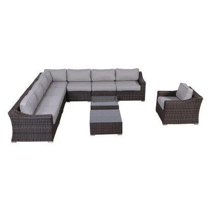 Outdoor Wicker Set With Glass Table And Cushions