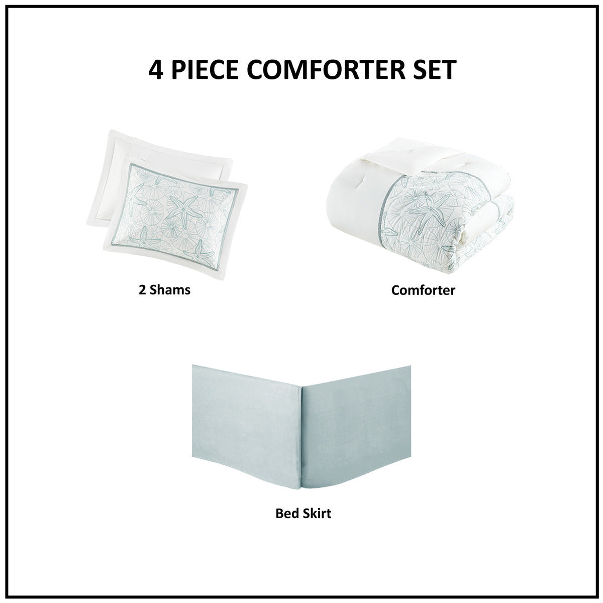 4-Piece White King Comforter Set with 2 Shams and bed skirt by HouseOfZazla on Tampa Home & Garden Store