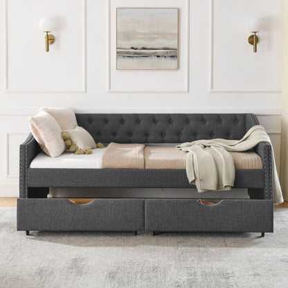 Upholstered Tufted Daybed with Storage Drawers