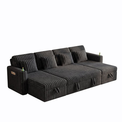 U shaped plush corduroy sleeper sectional in charcoal with ribbed upholstery on Tampa Home & Garden Store