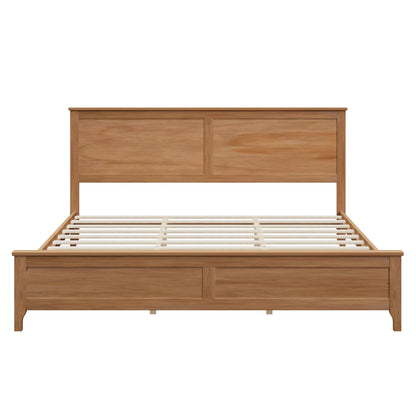 Modern Solid Wood King Platform Bed with Slats