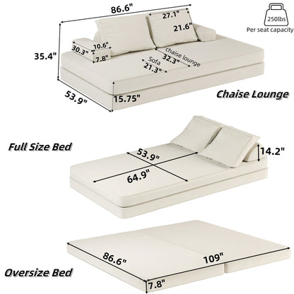 Modular Sofa Bed With Two Backrests and Pillows