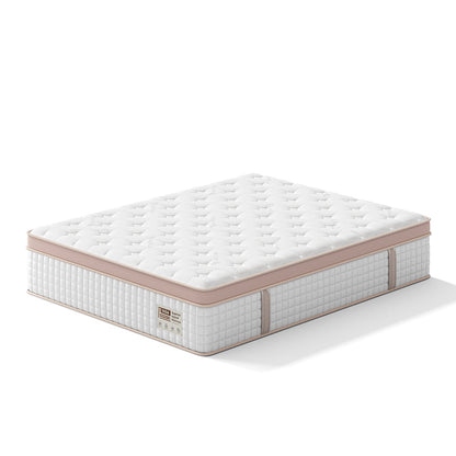 14 Inch Firm Hybrid Mattress Queen white quilted top with pink trim gray side panels HouseOfZazla on Tampa Home & Garden Store