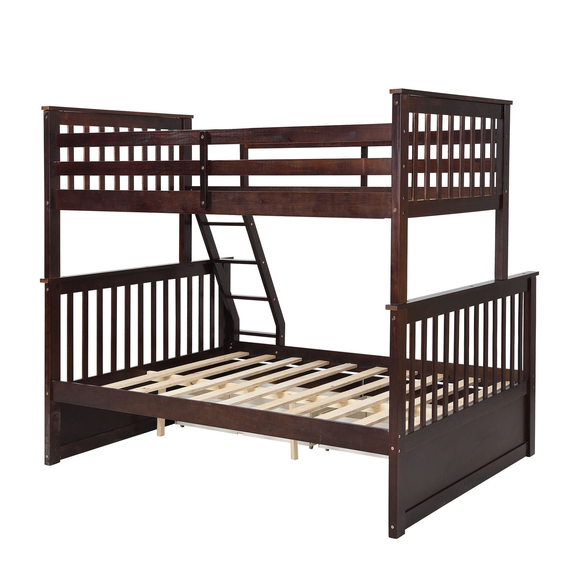 Bunk bed with ladder and safety guard rails in dark wood finish, HouseOfZazla on Tampa Home & Garden Store