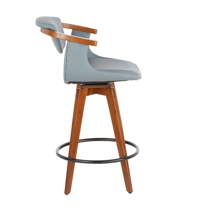 Mid Century Modern Counter Stool with Swivel Seat gray-blue upholstery wood frame on Tampa Home & Garden Store