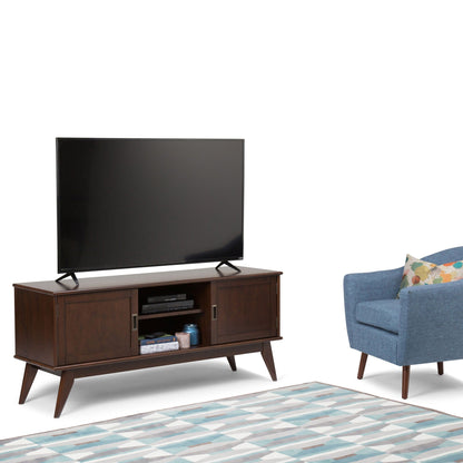 Handcrafted mid-century TV stand and storage by HouseOfZazla in dark wood with shelves on Tampa Home & Garden Store
