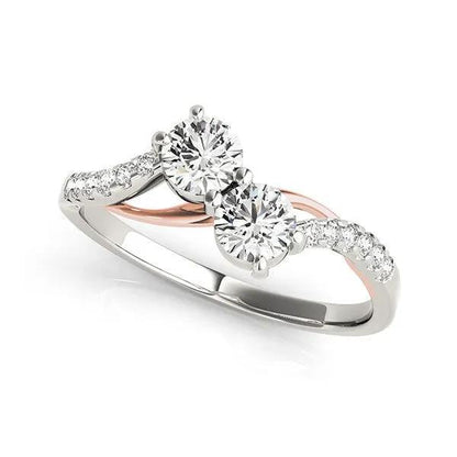 Two-stone diamond ring with curved 14k white and rose gold band and side pavé diamonds, 5/8 cttw on Tampa Home & Garden Store