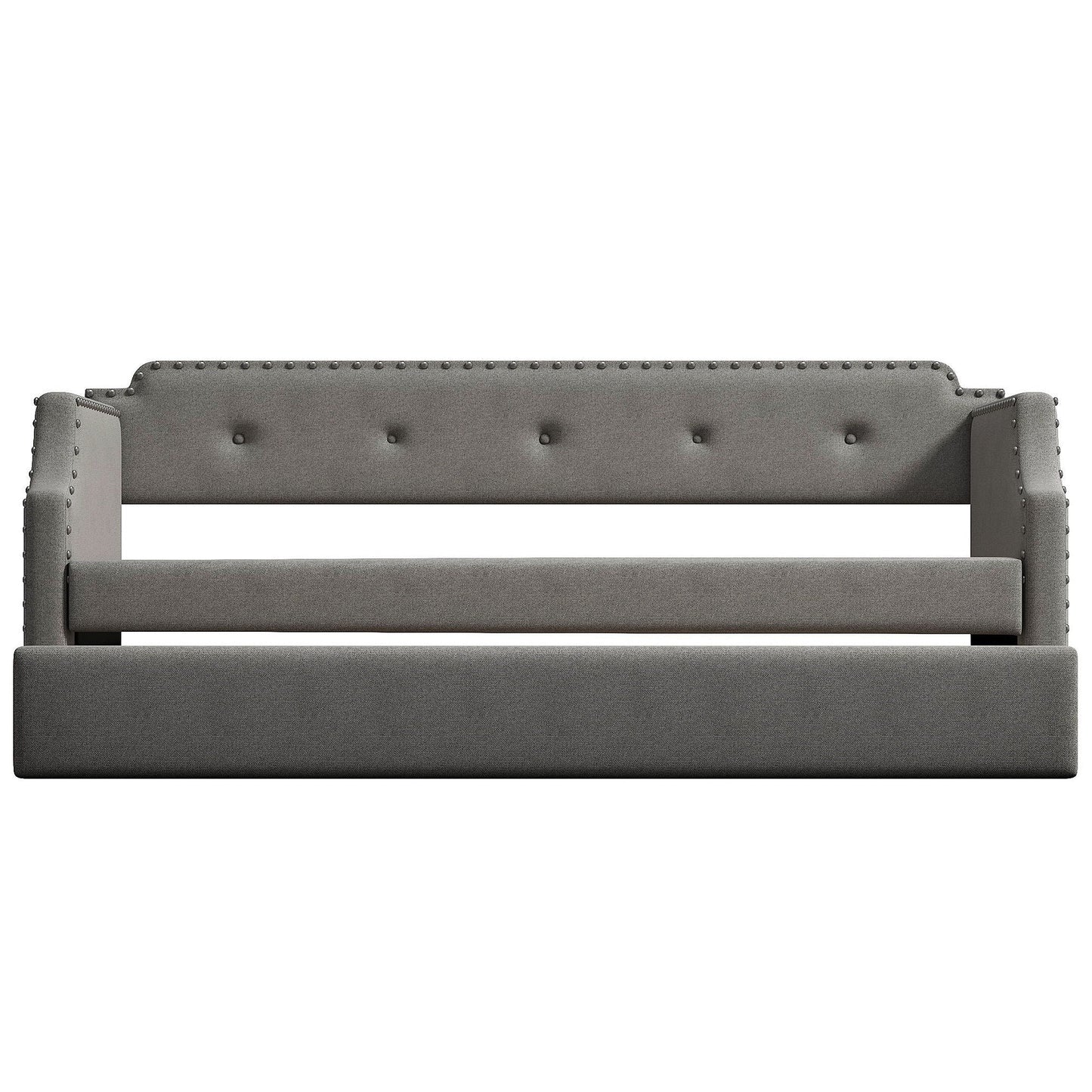 Upholstered Daybed with Trundle in gray fabric with studded trim by HouseOfZazla on Tampa Home & Garden Store