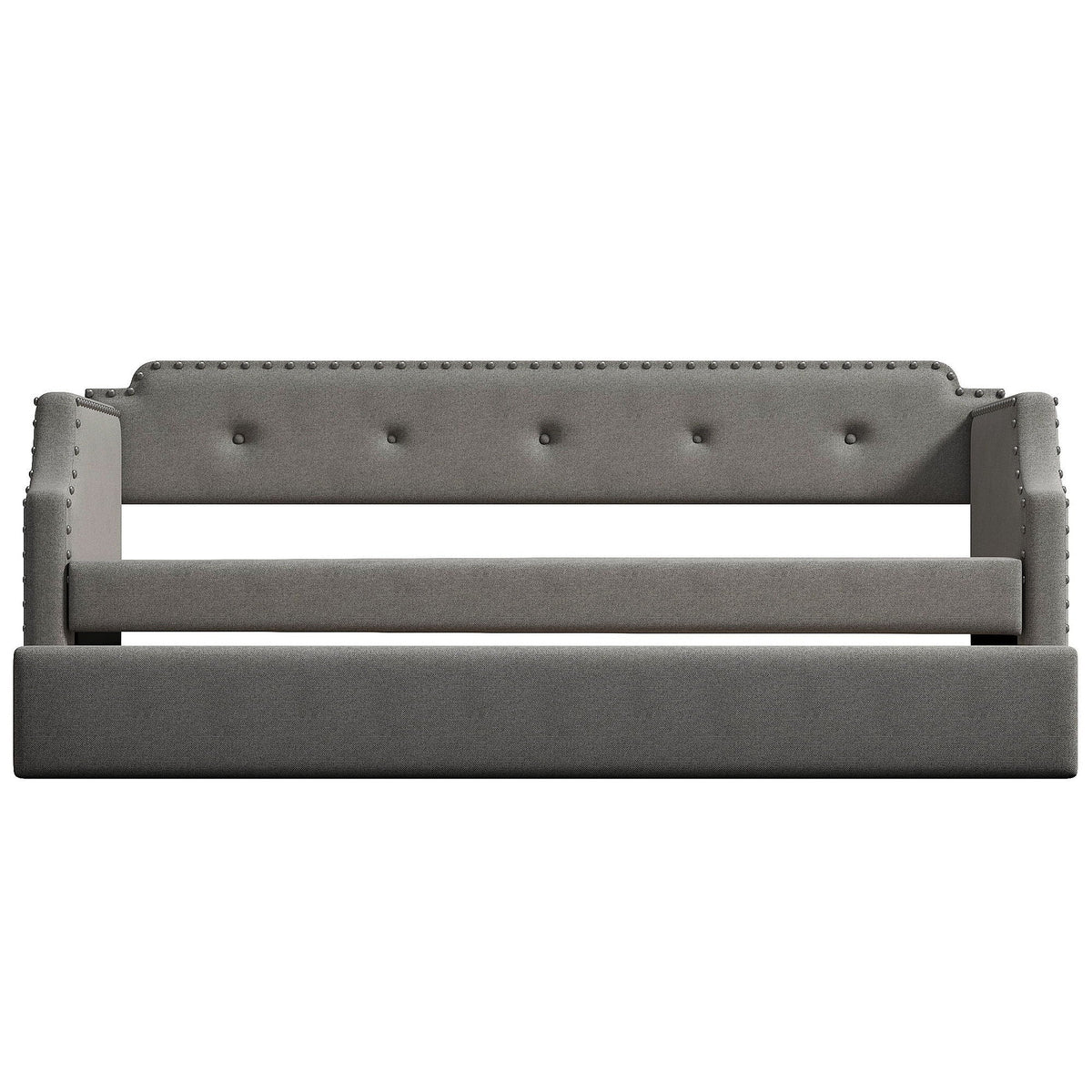 Upholstered Daybed with Trundle in gray fabric with studded trim by HouseOfZazla on Tampa Home & Garden Store