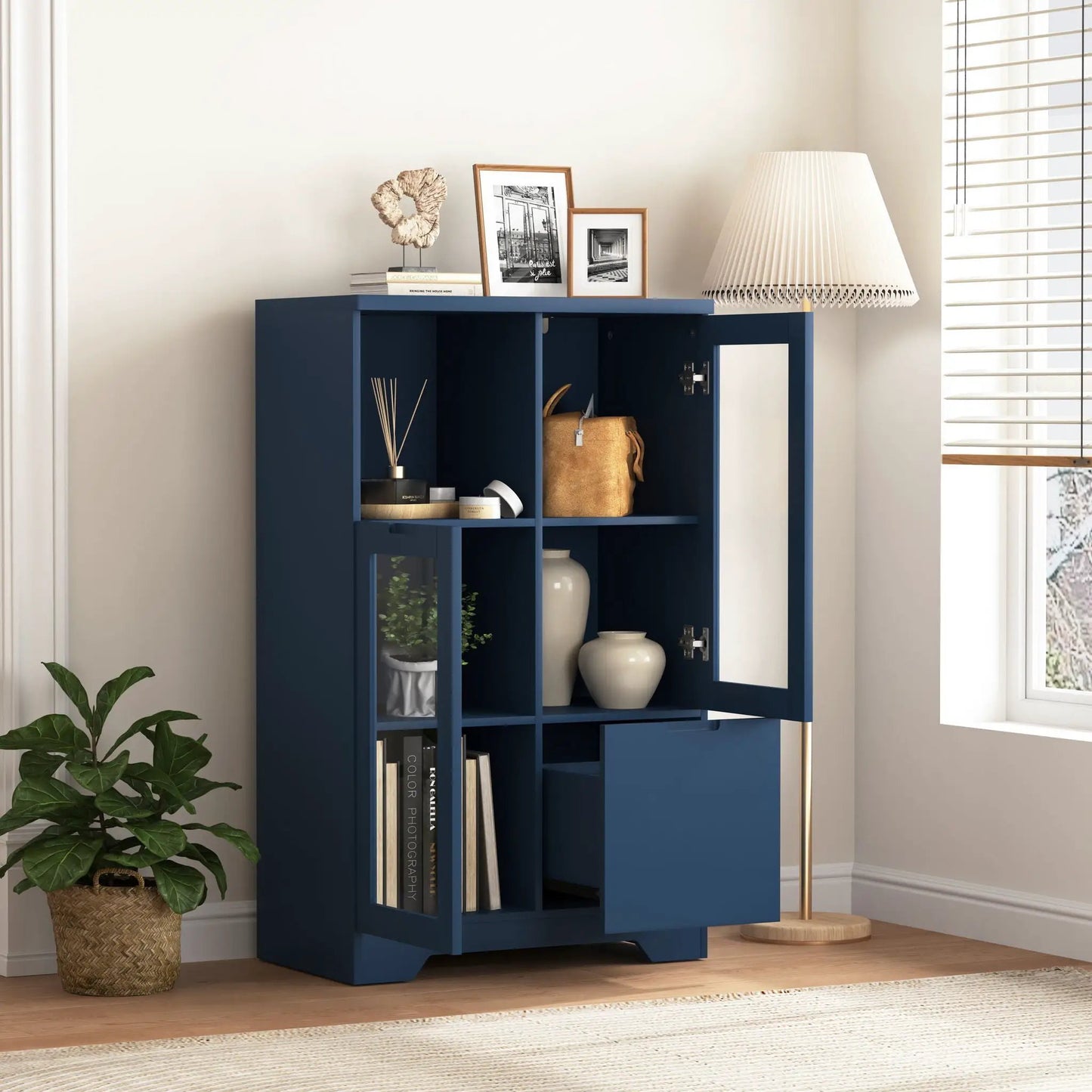 Modern Cabinet with Glass Doors and Drawer