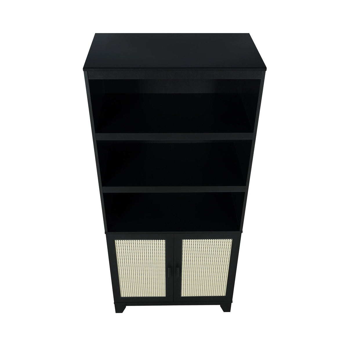 Sheridan Bookcase Cabinet with Modern Cane, black finish, 7 shelves by HouseOfZazla on Tampa Home & Garden Store