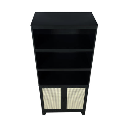 Sheridan Bookcase Cabinet with Modern Cane, black finish, 7 shelves by HouseOfZazla on Tampa Home & Garden Store
