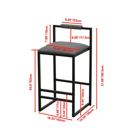 Elegant bar stool set with backrest and footrest, counter-height, black frame, cushions, 2pcs on Tampa Home & Garden Store