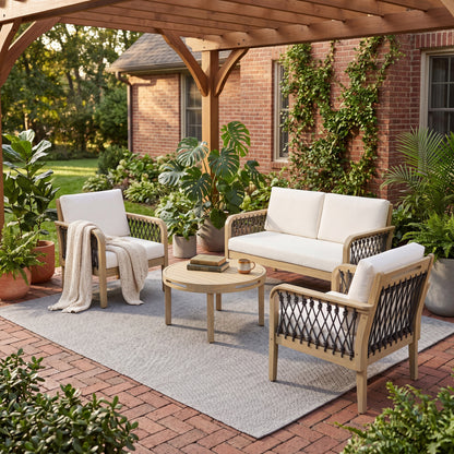 4 Piece Acacia Wood Outdoor Patio and Garden Set