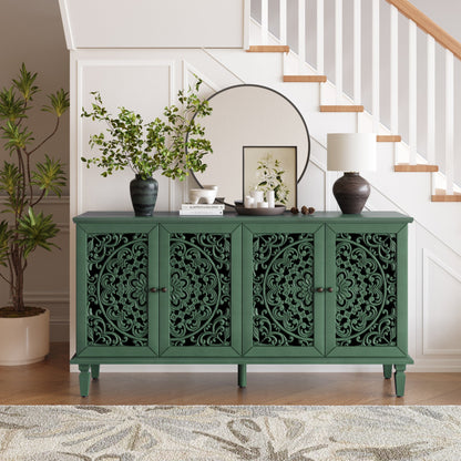 60' Antique Buffet Cabinet with Floral Carvings, green carved wood panels by HouseOfZazla on Tampa Home & Garden Store