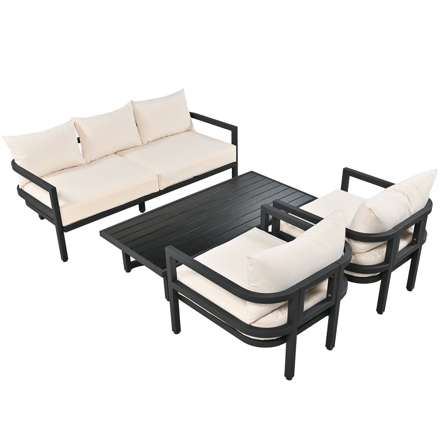 U_Style HouseOfZazla multi-seat outdoor steel sofa set with beige cushions and coffee table on Tampa Home & Garden Store