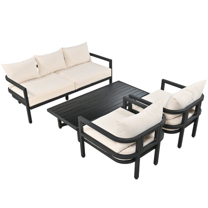 U_Style HouseOfZazla multi-seat outdoor steel sofa set with beige cushions and coffee table on Tampa Home & Garden Store
