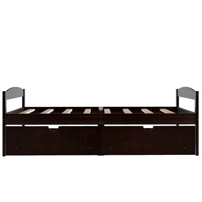Platform bed with 2 drawers in dark wood finish, slat base, storage bed by HouseOfZazla on Tampa Home & Garden Store