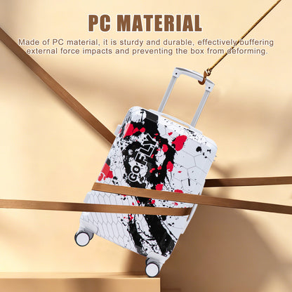 20 Inch PC Spinner Wheel Luggage with Combination Lock; HouseOfZazla white case with splatter on Tampa Home & Garden Store