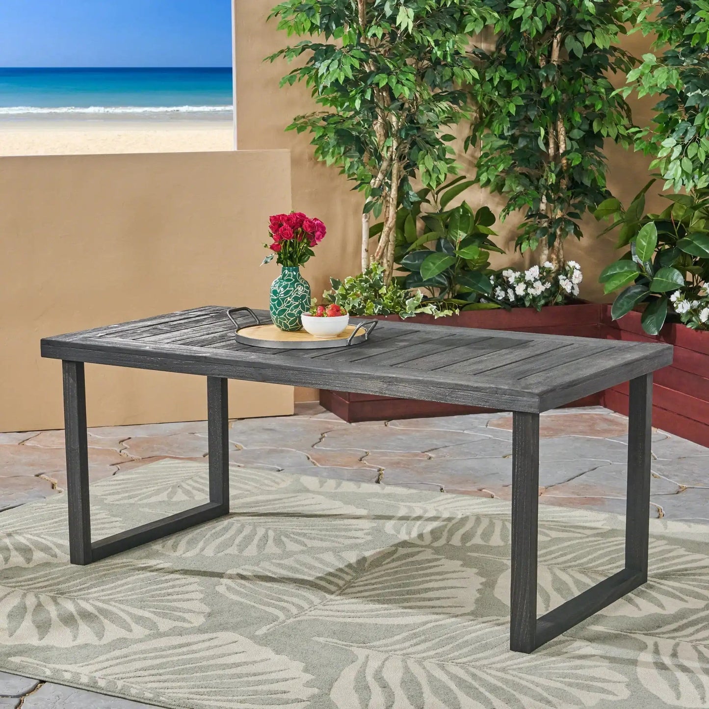 Outdoor Acacia Wood Dining Table and Sandblast