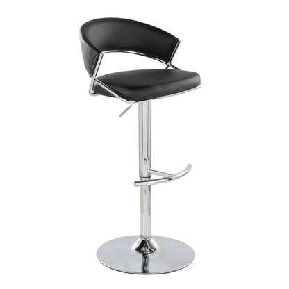 Jie adjustable barstool with swivel and rounded T-footrest, set of 2, black vinyl, chrome base on Tampa Home & Garden Store