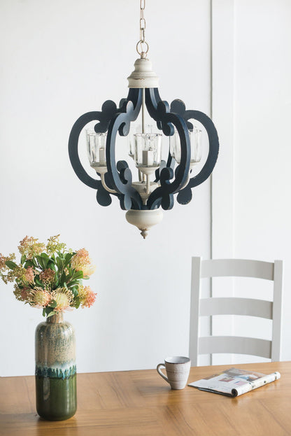 Wood farmhouse chandelier with 6 lights, cream finish and dark scroll arms by HouseOfZazla on Tampa Home & Garden Store