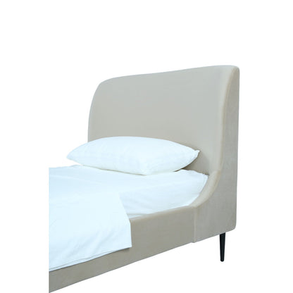 Heather upholstered bed with curved beige headboard in fabric by HouseOfZazla on Tampa Home & Garden Store