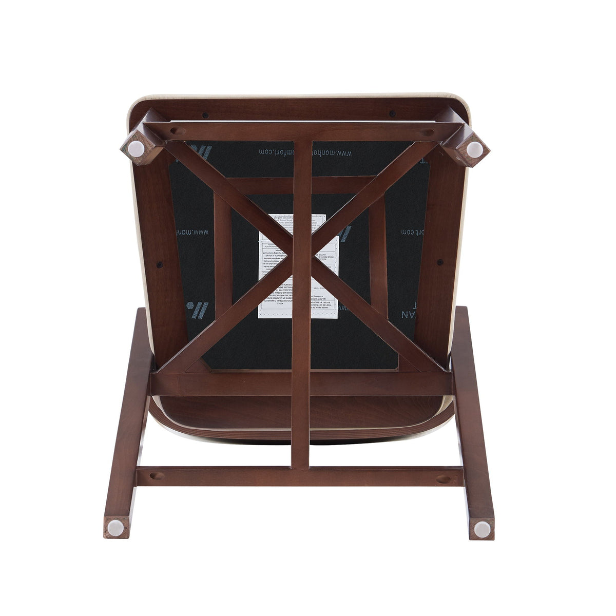 Bar height barstool with backrest in brown wood finish, cross-brace undercarriage on Tampa Home & Garden Store