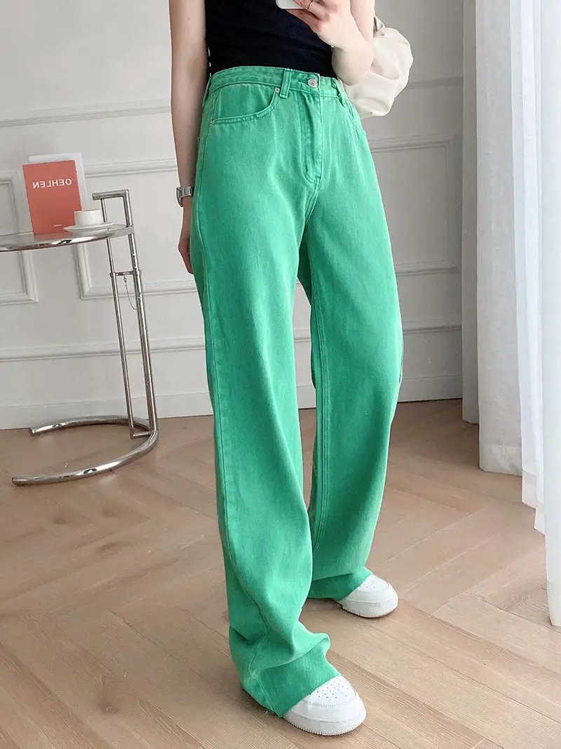 Women's High-waist All-match Straight-leg Mopping Jeans in bright green denim FLIPSTYLEZLLC on Tampa Home & Garden Store
