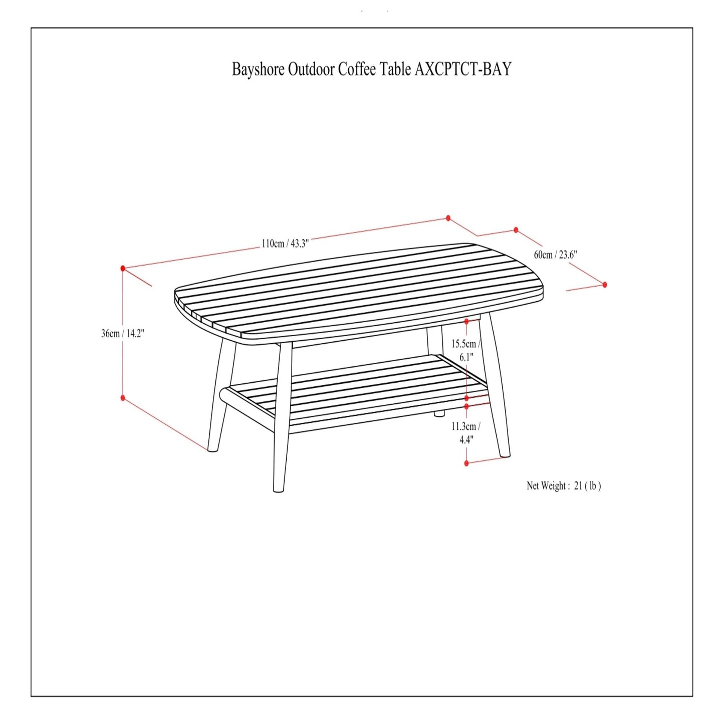 Light Teak and Acacia Outdoor Coffee Table