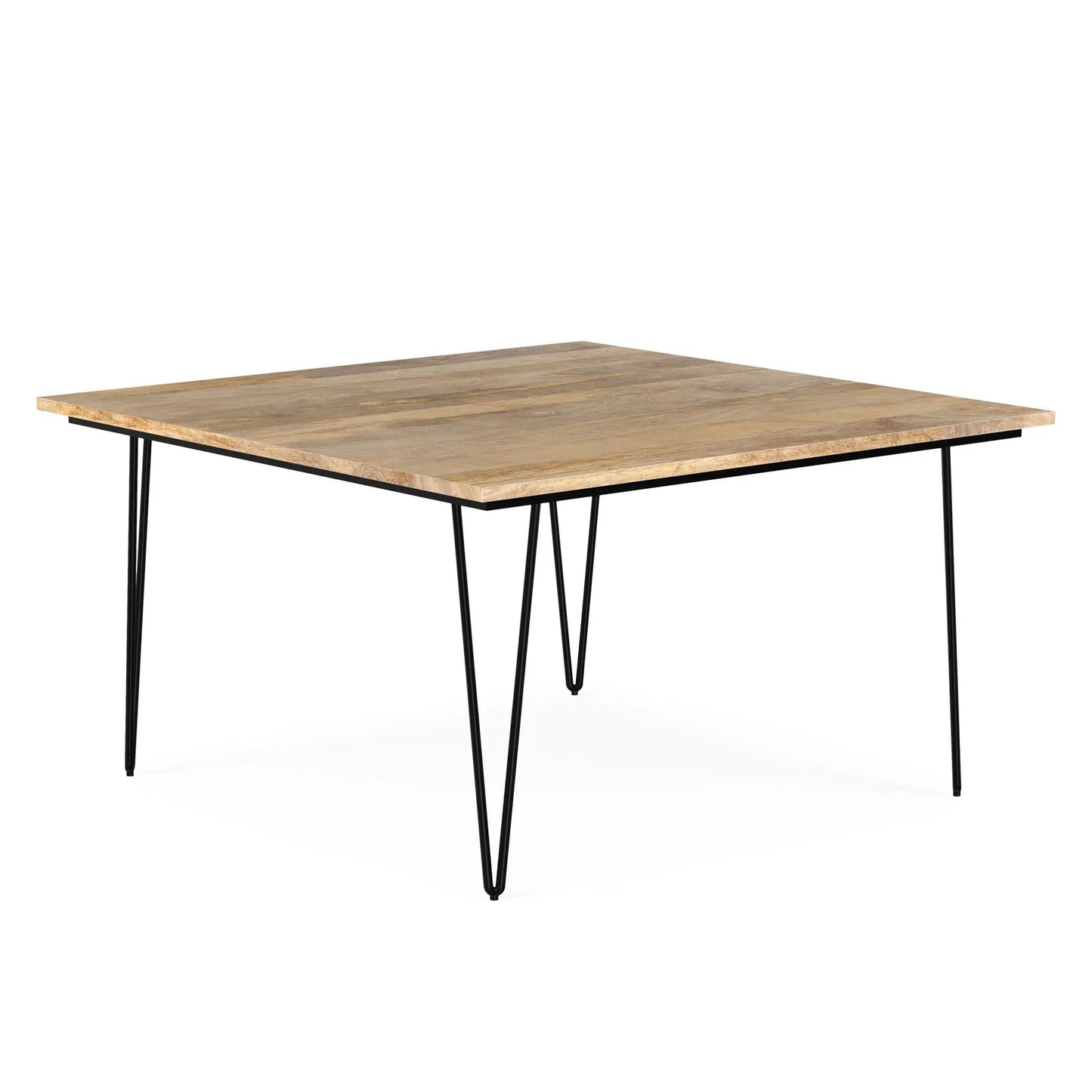Hunter square tabletop dining table with natural wood top and black metal legs on Tampa Home & Garden Store