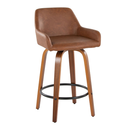 Contemporary fixed-height swivel counter stool set in brown leather with round footrest on Tampa Home & Garden Store
