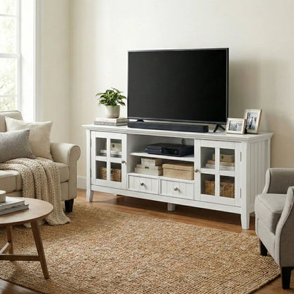 Acadian Media Stand with Glass Doors and Drawers