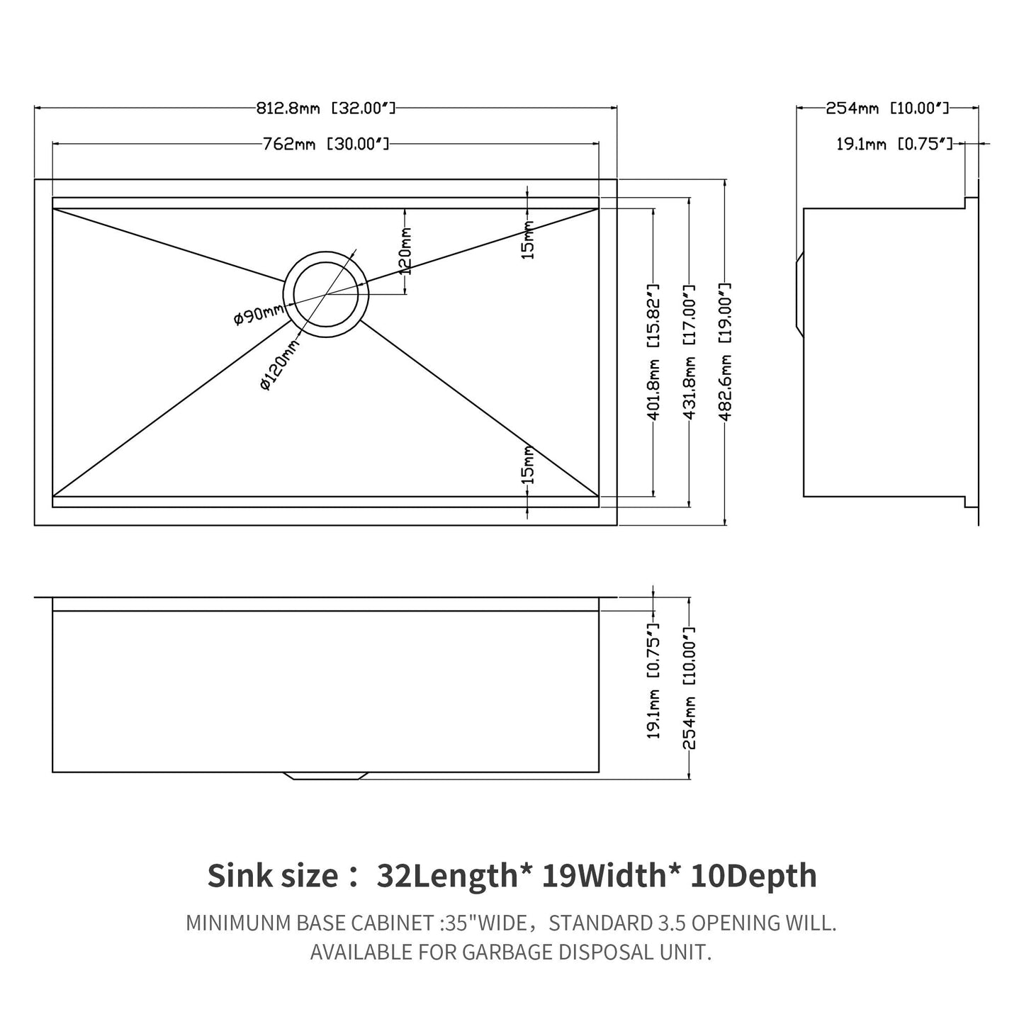 Single bowl undermount workstation sink with accessories, HouseOfZazla, 32L x 19W x 10D on Tampa Home & Garden Store