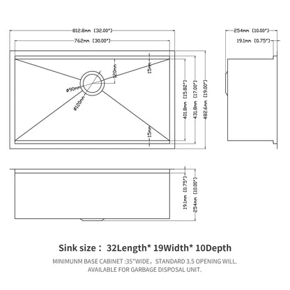 Single bowl undermount workstation sink with accessories, HouseOfZazla, 32L x 19W x 10D on Tampa Home & Garden Store