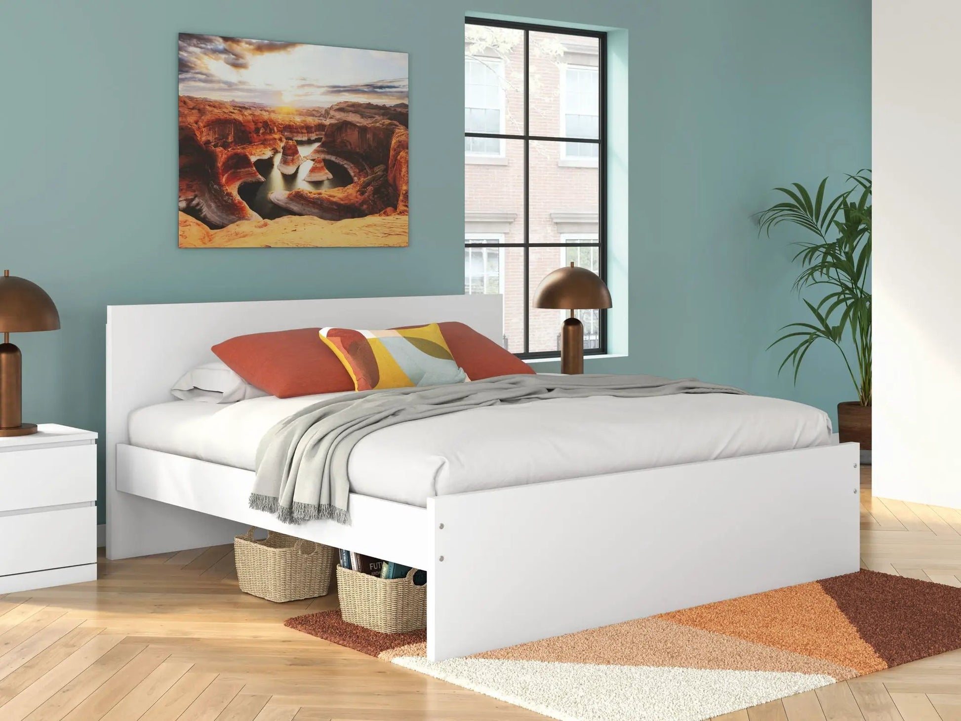Onita panel platform bed with integrated storage drawers by Unique Piece Furniture; white finish on Tampa Home & Garden Store