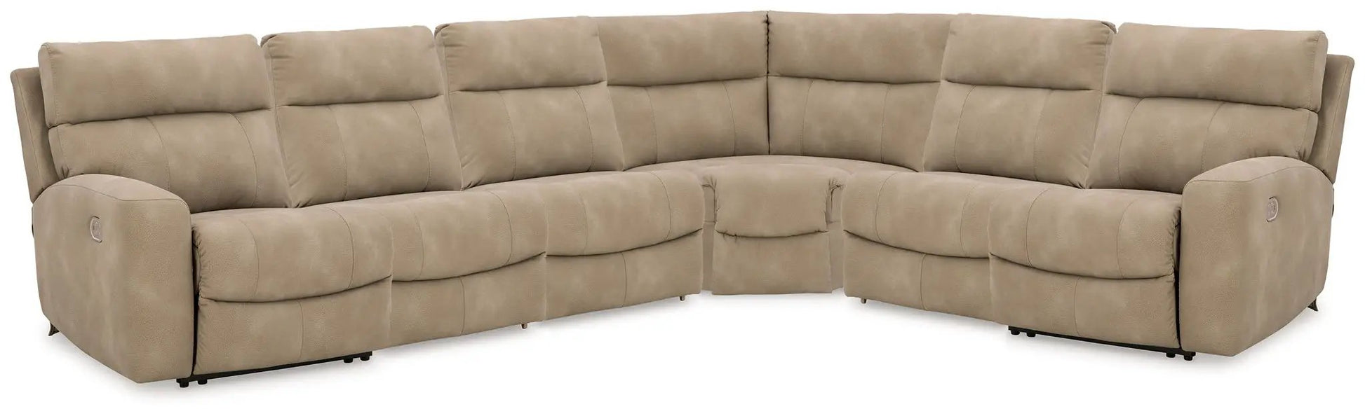 Next-Gen Durapella reclining sectional by Unique Piece Furniture in tan beige curved sofa on Tampa Home & Garden Store