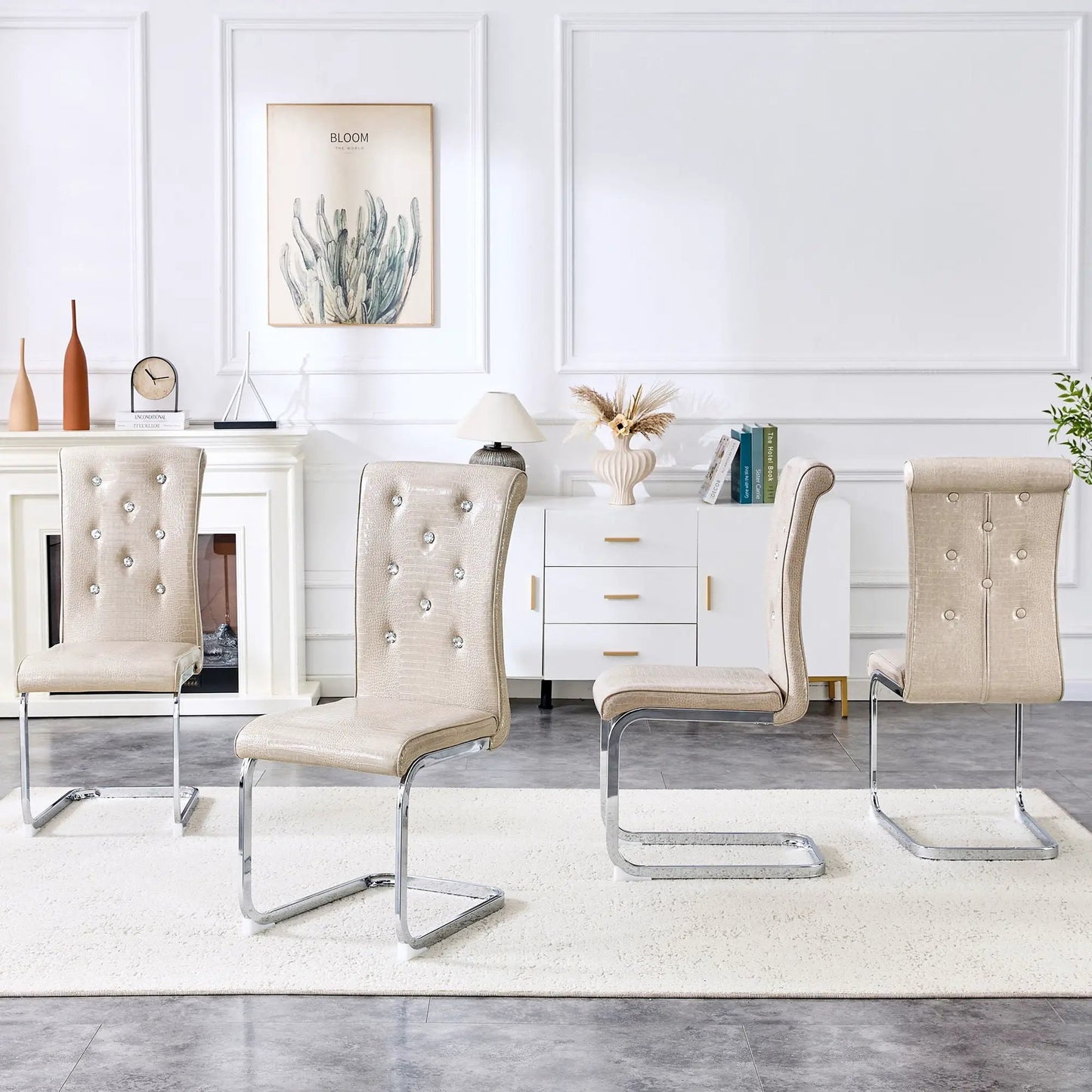 Elegant Design Upholstered Dining Chairs set of 3 beige faux leather with tufted backs on Tampa Home & Garden Store