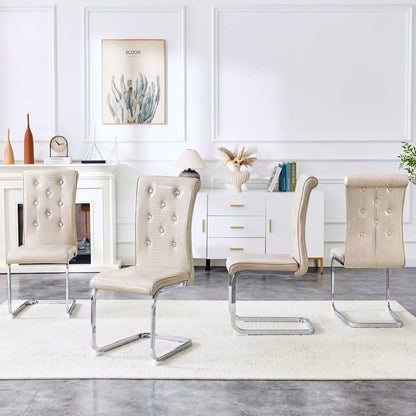 Elegant Design Upholstered Dining Chairs set of 3 beige faux leather with tufted backs on Tampa Home & Garden Store
