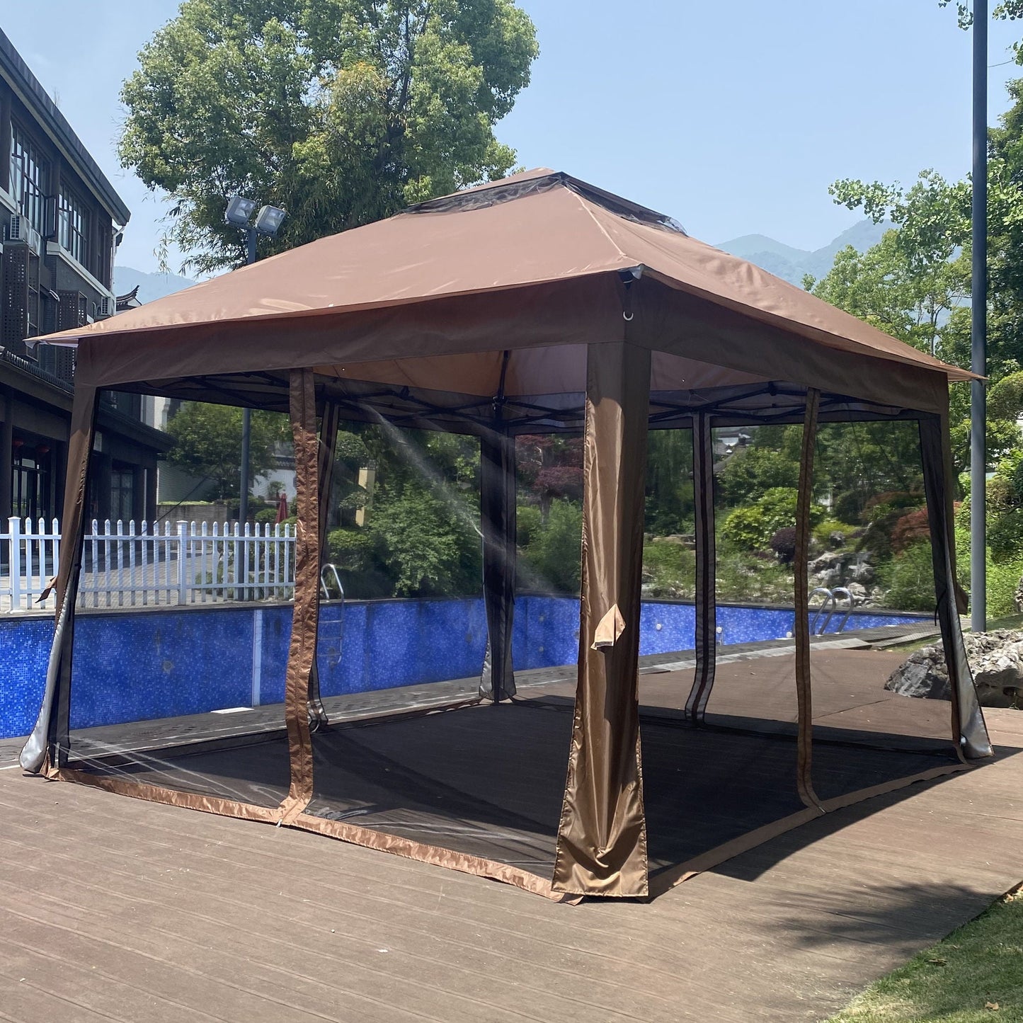 Outdoor Steel Gazebo With Mesh Nets and Canopy