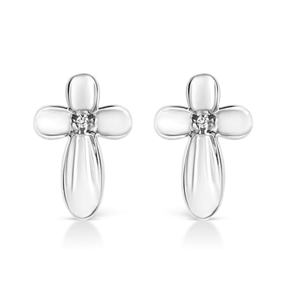 Sterling silver prong-set floral cross stud earrings with diamond center, set of 2 on Tampa Home & Garden Store