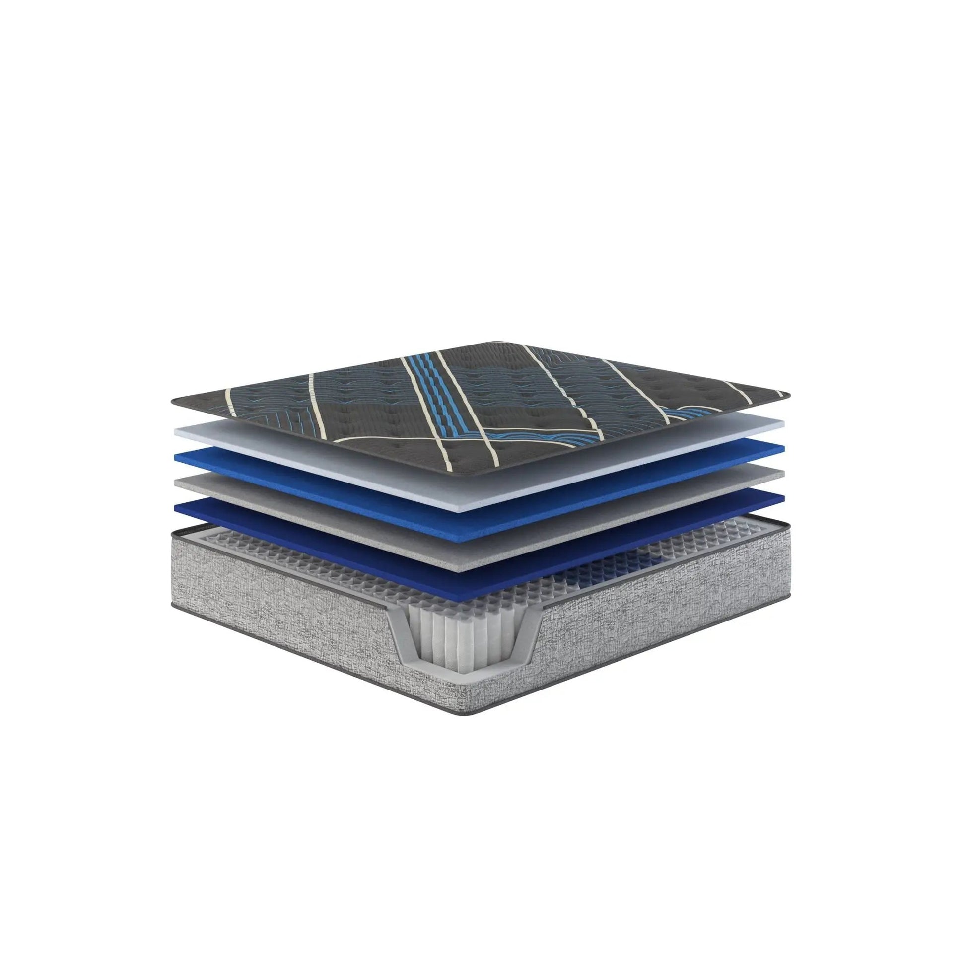 Comfort Care 15in Euro Top Hybrid Mattress by Unique Piece Furniture, plush foam layers and coil core, exploded view on Tampa Home & Garden Store