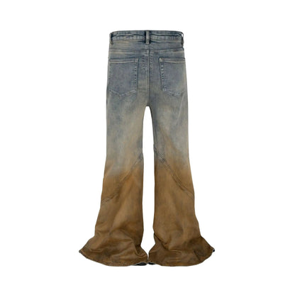 Men's gradient denim jeans, wide-leg distressed blue-tan fade, back pockets FLIPSTYLEZLLC on Tampa Home & Garden Store