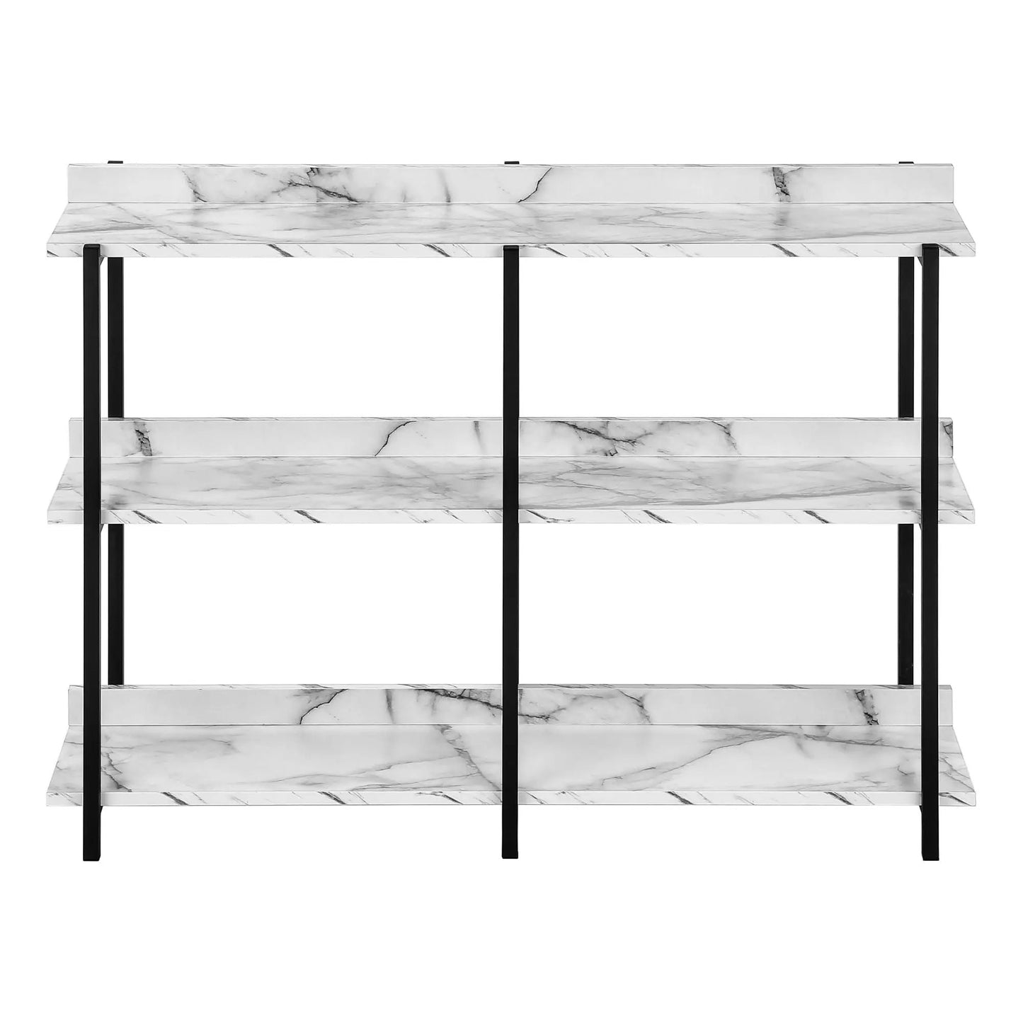 Accent Console Table, Entryway 3-tier marble design with white top and black metal frame on Tampa Home & Garden Store