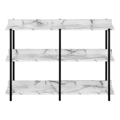 Accent Console Table, Entryway 3-tier marble design with white top and black metal frame on Tampa Home & Garden Store