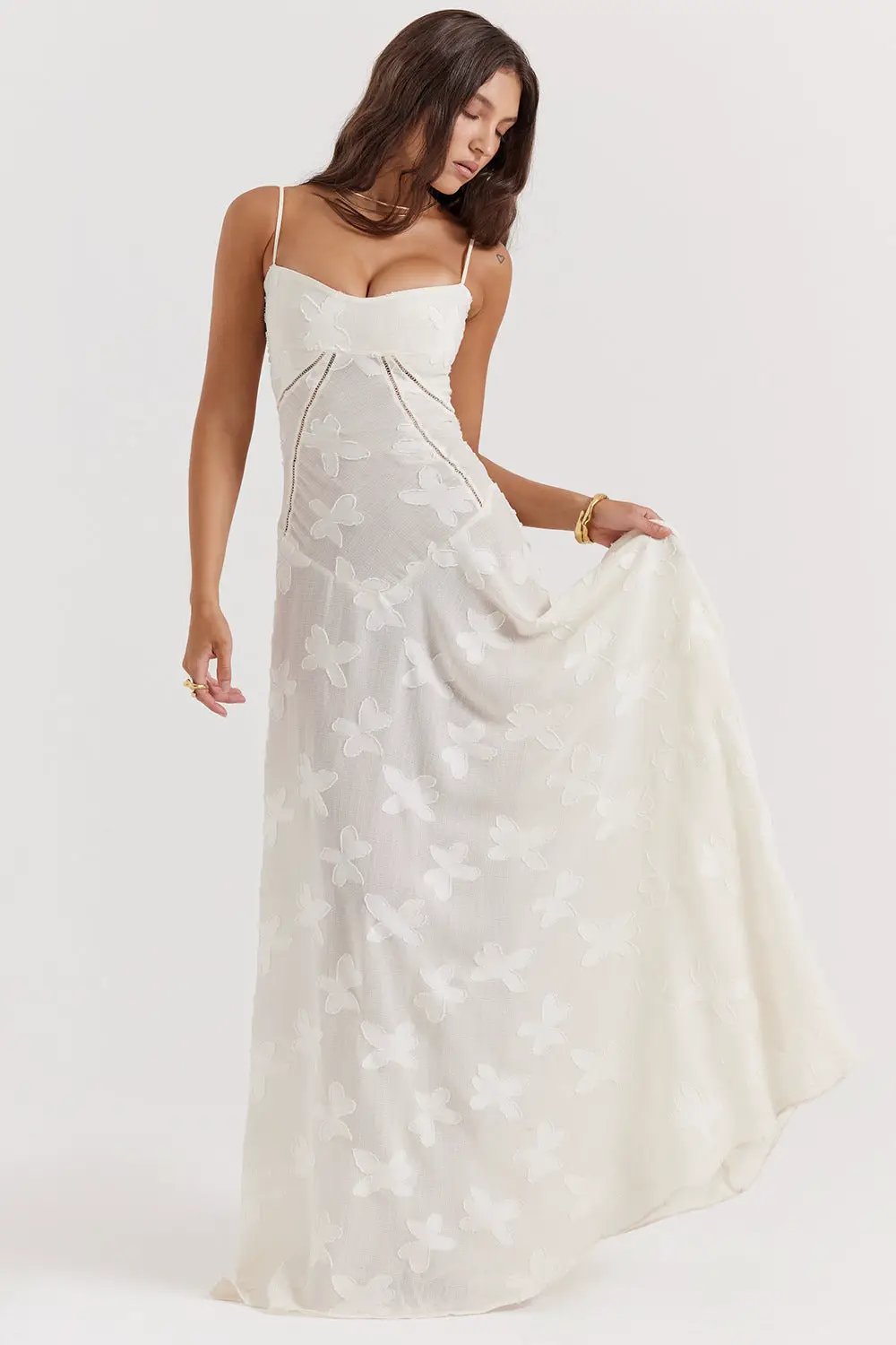 Sexy Flowers Lace Suspender Dress with straps and floral applique white maxi FLIPSTYLEZLLC on Tampa Home & Garden Store